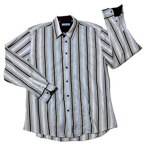 ZAGARI Blue and Brown Striped Shirt | XL